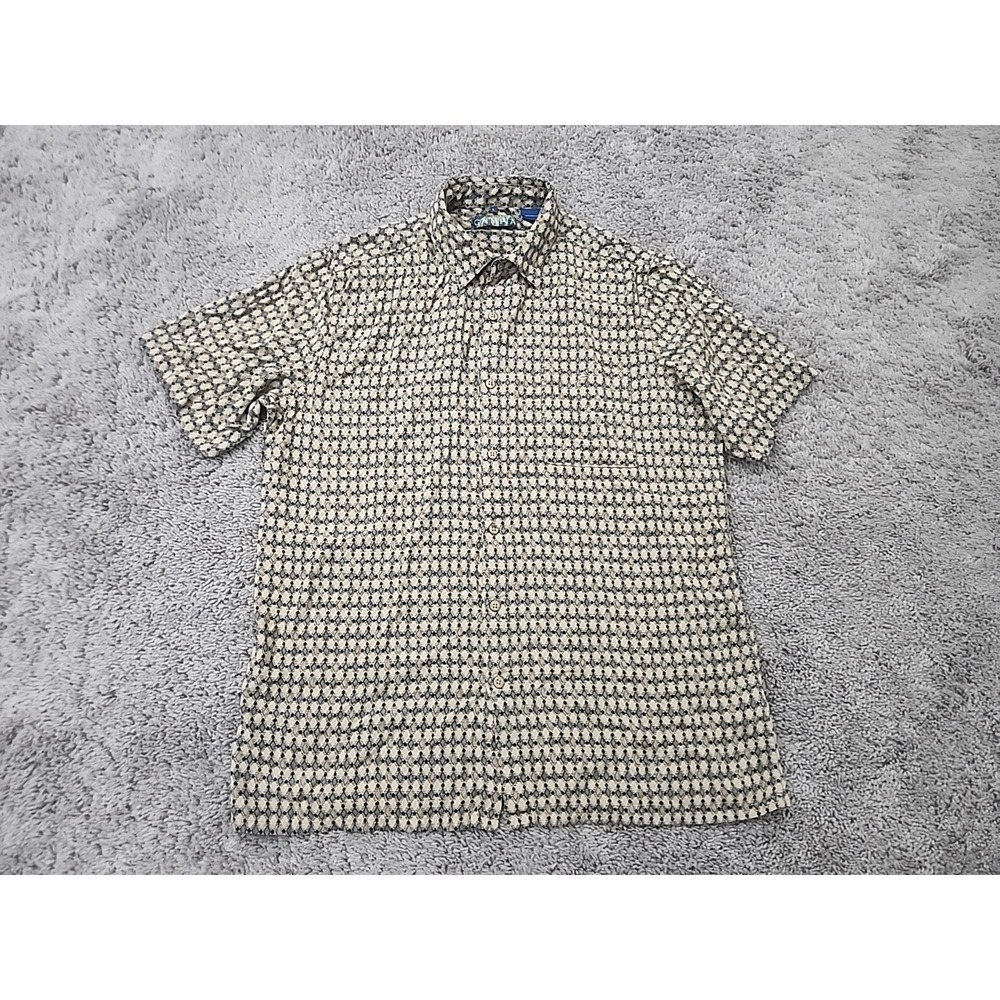 Campia Button Up Shirt Mens L Geometric Diamond Short Sleeve‎ 100% Rayon 90s